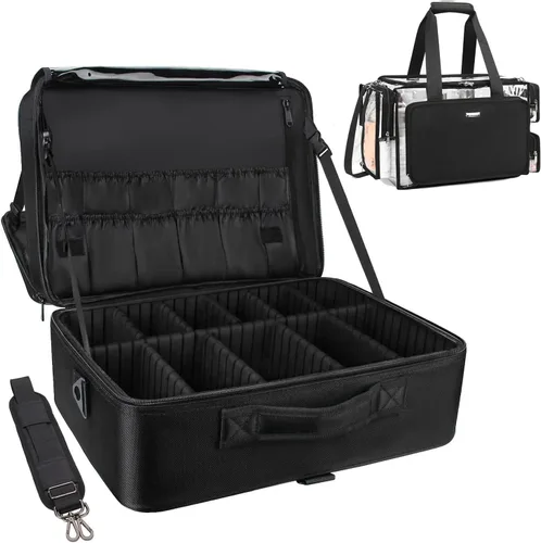 Miniatura 10 de Organizador profesional de cosméticos Travelmall, estuche de formación, de 3 capas, multifunción, en negro, caja artística para cosméticos, cepillos