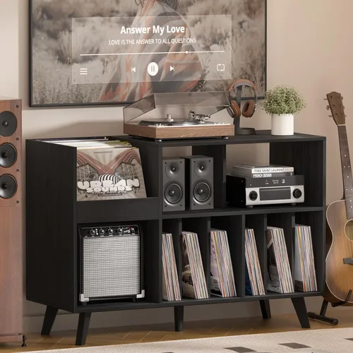 Miniatura 7 de LELELINKY Soporte grande para tocadiscos, soporte para tocadiscos de 48 pulgadas con almacenamiento, soporte para discos de vinilo con área
