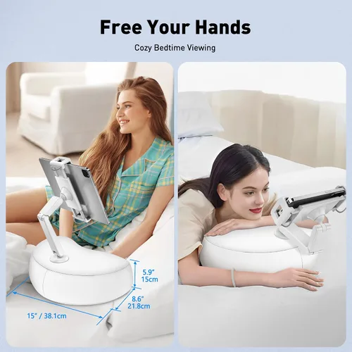 Miniatura 5 de AboveTEK Soporte de almohada para tableta para cama, manos libres ajustable para iPad de lectura de regazo con puf suave, regalo ideal para mamá, se