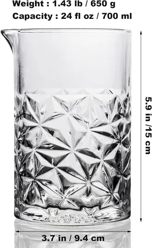 Miniatura 6 de Kit de vasos para mezclar cócteles, vidrio agitador de cristal de 24 onzas con herramientas de barra de acero inoxidable – Jigger, Muddler, colador