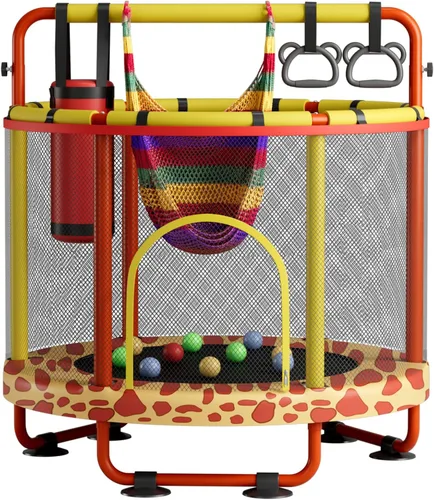 Miniatura 10 de ZCMHAXJ Trampolín de 55 pulgadas para niños con recinto, capacidad de 440 libras, trampolín para niños y exteriores, con barra de gimnasia ajustable