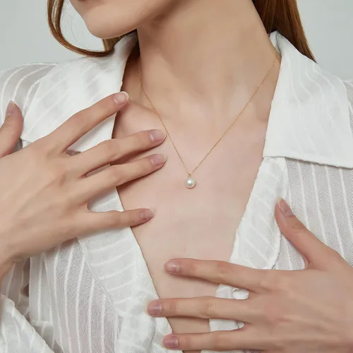 Miniatura 3 de Birger Jarls 23 Collar de perlas, oro sólido de 18 quilates seleccionado AAAA+ de agua dulce collar de oro de 8 a 0.335in para mujer, el collar