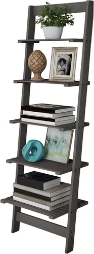 Miniatura 10 de Lavish Home - Estantería de escalera de 5 niveles, estantería inclinada estrecha de 50 pulgadas, estantería de madera para sala de estar, baño