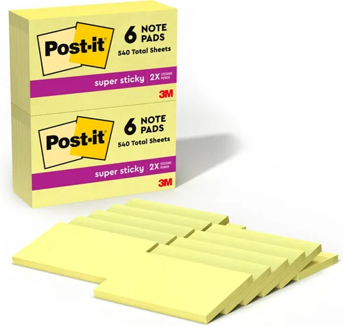 Post-it Notas súper adhesivas, 12 blocs de notas adhesivas, 3 x 5 pulgadas, suministros escolares, productos de oficina, notas adhesivas para