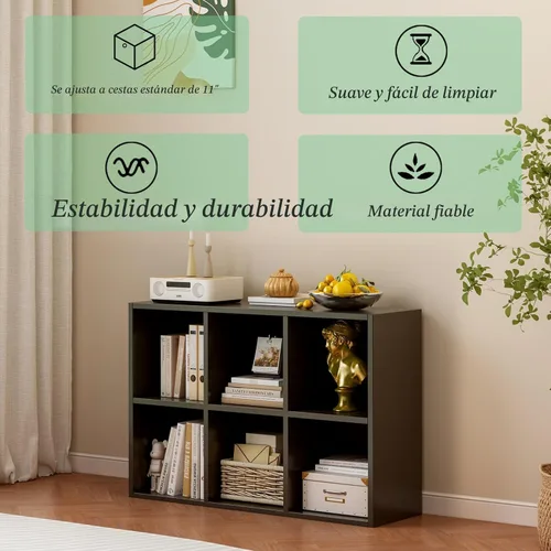 Miniatura 4 de OSCHF - Estantería de almacenamiento de 6 cubos, estantería de madera de 3 niveles con soporte en el suelo, estantería abierta para el hogar