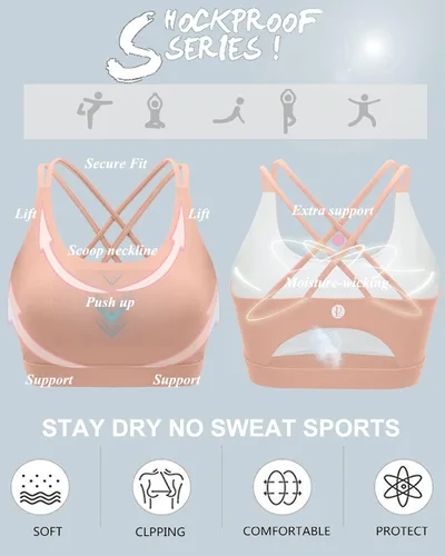 Miniatura 57 de Brasieres deportivos para mujer, con relleno, tipo camiseta sin mangas, sexis, con espalda cruzada, de alto impacto, largos, ideales para practicar