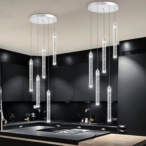 Miniatura 38 de Candelabro de Techo Alto de 197" de Largo con 30 Luces, Lámpara LED Moderna de Cristal Burbuja Regulable con Montaje al Ras, Luz Colgante de Techo