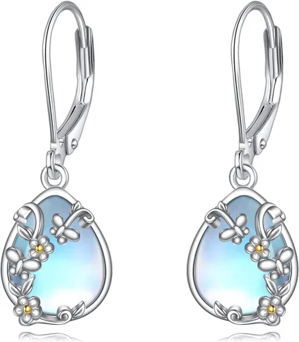 Miniatura 275 de Aretes colgantes con forma de lágrima de filigrana de piedra lunar de plata de ley 925 con cierre de palanca para mujer, regalos de joyería