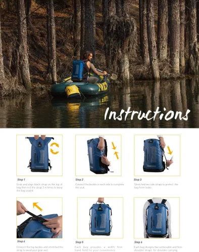 Miniatura 7 de IDRYBAG Mochila impermeable para hombres 20L/30L/40L, bolsa seca flotante para kayak, mochila seca para senderismo Azul