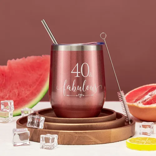Miniatura 3 de Crisky Vaso de vino de oro rosa 40 y fabuloso para mujer, regalo de cumpleaños 40 para mujeres, esposa, mamá, hermana, tía, amigas, compañera