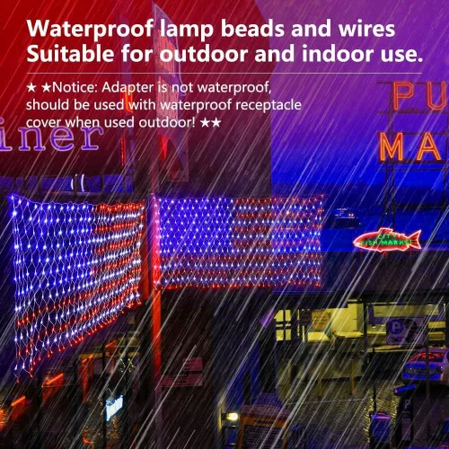 Miniatura 3 de Luces de red de bandera estadounidense, decoraciones del 4 de julio, 420 luces LED de bandera de Estados Unidos, adorno patriótico impermeable