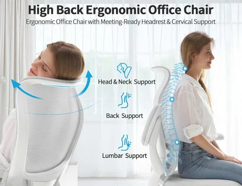 Miniatura 4 de TRALT Silla de Oficina Ergonómica - Silla de Escritorio con Respaldo Alto Ondulado Soporte Lumbar Ajustable Silla de Computadora - Sillas Gaming