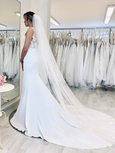 Miniatura 3 de Unicra Velo de novia de novia de 118 pulgadas de longitud de la catedral de novia de tul accesorios de pelo con peine y lindo borde de velo de novia