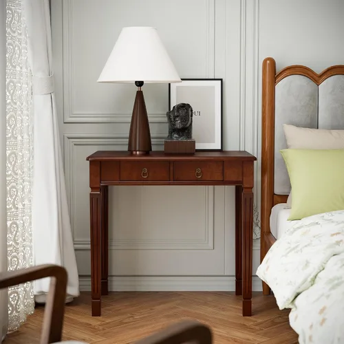 Miniatura 5 de Escritorio pequeño con 2 cajones de almacenamiento, escritorios de oficina en casa de 31.5 pulgadas, elegantes escritorios de madera con patas