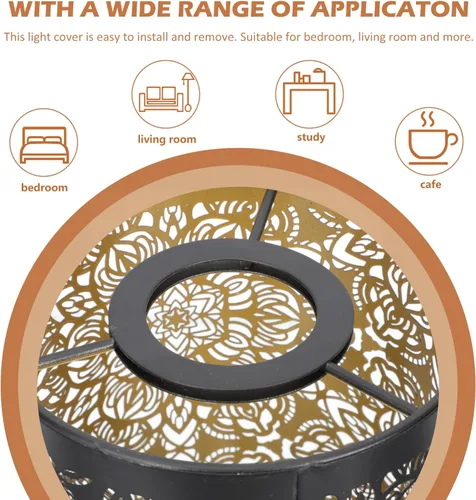 Miniatura 4 de KALLORY Pantalla hueca de metal tallado de hierro para lámpara decorativa de mesa, 7.87 x 4.72 x 4.72 pulgadas, elegante difusor de luz para sala
