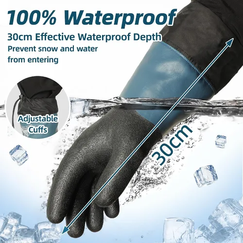 Miniatura 3 de Schwer Guantes de trabajo de invierno 100% impermeables, guantes largos para congelador con revestimiento de poliuretano a base de agua, máxima