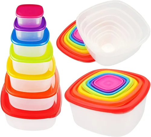 Miniatura 2 de ARSUK Juego de 14 recipientes de plástico anidables para almacenamiento de alimentos con tapas herméticas a prueba de fugas