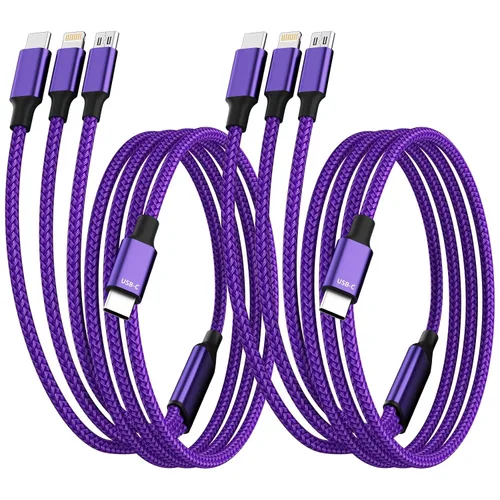Miniatura 19 de Cable de carga múltiple (paquete de 2 de 4 pies), cable de carga múltiple de nailon trenzado para múltiples dispositivos, cable de carga 3 en 1