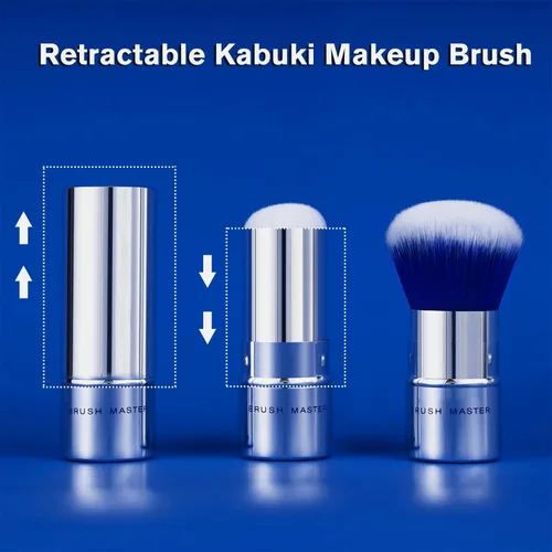Miniatura 2 de Brocha de maquillaje retráctil Kabuki para polvo, cepillo de viaje para base, rubor, bronceador, corrector, cepillo portátil con cubierta.. Azul