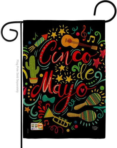 Miniatura 16 de Bandera de jardín de El Fiesta Cinco de Mayo – Fiesta de Verano Cactus Pinata Sombrero Mexicano al aire libre – Cartel de decoración de la casa