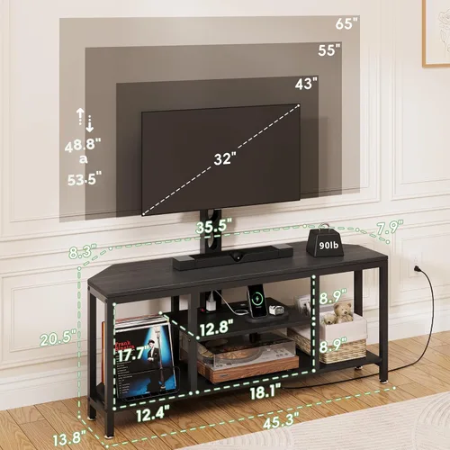 Miniatura 6 de Soporte de TV esquinero con soporte LED, soporte universal para TV de 32 a 65 pulgadas, consola giratoria de altura ajustable, centro