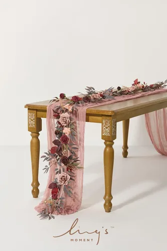 Miniatura 2 de Ling's Moment - Guirnalda de Flores Artificiales de 5 Pies de Borgoña, Guirnalda Floral de Rosa Marrón, Flores de Arco, Vid para Decoración de Fondo