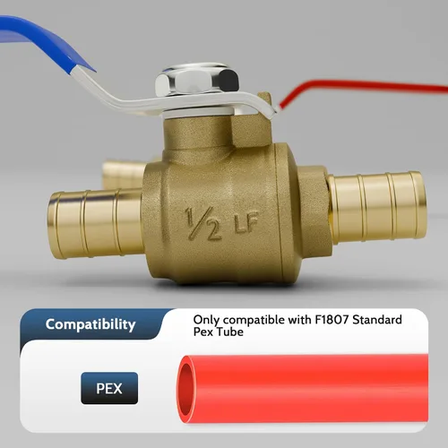 Miniatura 5 de Vintex Paquete de 4 válvulas de bola Pex de 1/2 pulgada, válvula de cierre Pex de 1/2 pulgada, dos asas rojas para agua caliente y dos asas azules