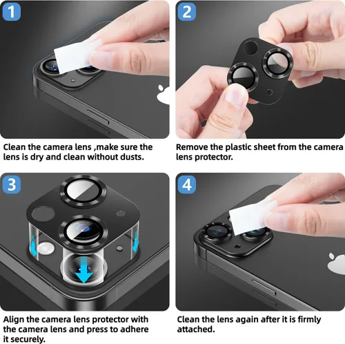 Miniatura 7 de Korecase Protector de lente de cámara para iPhone 14/iPhone 14 Plus, película de vidrio templado de metal para cámara, compatible con funda de lente