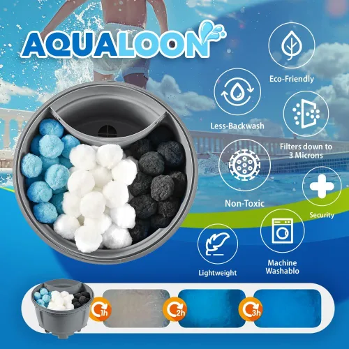 Miniatura 4 de AQUALOON - Bolas de filtro de piscina para bomba de filtro de arena, filtro de arena reutilizable de 1.5 libras, filtración de alta eficiencia