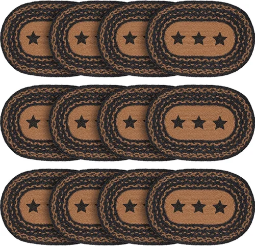 Miniatura 9 de VHC Brands Farmhouse Star - Mantel individual para mesa de comedor, yute trenzado, ovalado, negro tostado, 10 x 16 pulgadas