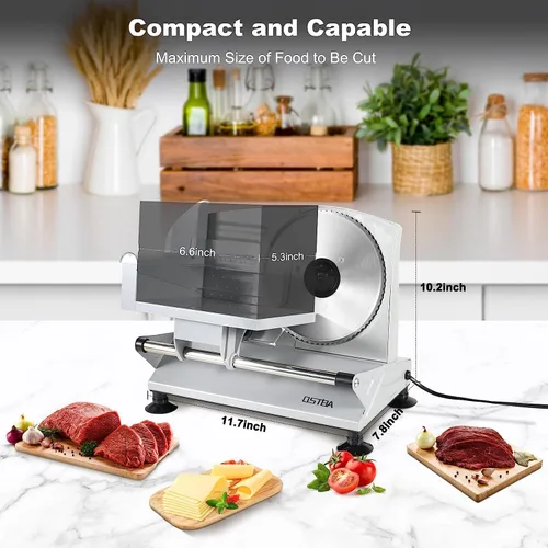 Miniatura 5 de OSTBA Máquina cortadora de carne para el hogar, cortadora eléctrica de alimentos con cuchillas extraíbles de acero inoxidable de 6.7 pulgadas