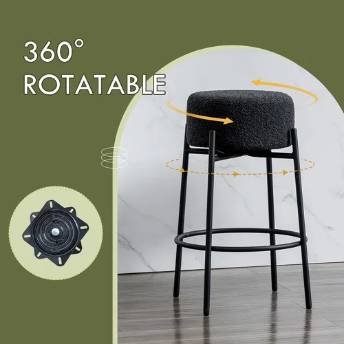 Miniatura 3 de Juego de 2 taburetes de bar modernos de altura de mostrador, taburetes de bar giratorios negros Boucle para isla de cocina, cómodas sillas tapizadas
