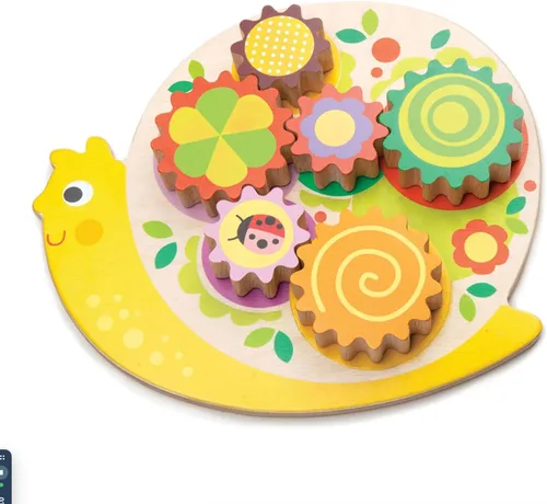 Tender Leaf Toys - Remolinos de caracol - 6 engranajes de flores extraíbles, juego para niños pequeños y niños - Apilamiento de madera, camas de