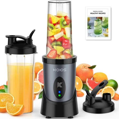 KOIOS Licuadora de batidos, licuadora personal de 900 W para batidos y batidos para cocina con 2 tazas portátiles de 22 onzas, mezclador para Azul