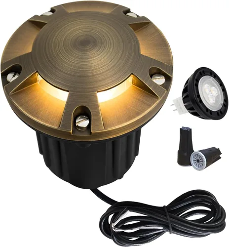 Miniatura 15 de MALORY Luces de Paisaje de Bajo Voltaje, (4.6''A) Cubierta Superior de Latón 12V Luces Empotradas en el Suelo para Exteriores, Iluminación LED