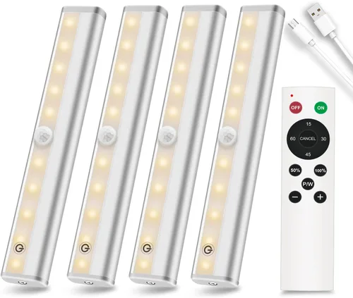Diomart Iluminación para debajo del gabinete, luces inalámbricas recargables para debajo del mostrador con control remoto, 20 luces LED regulables