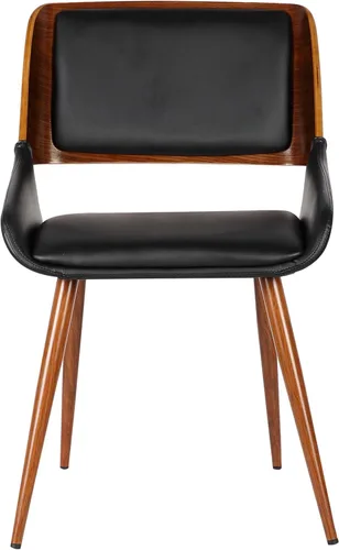 Miniatura 5 de Armen Living Silla de comedor Panda en piel sintética negra y acabado en madera de nogal Piel sintética negra/nogal