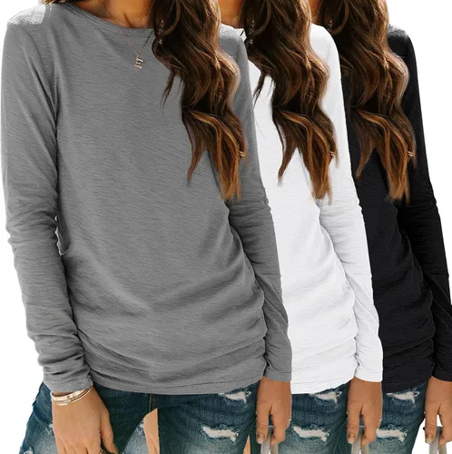 SUNBS Paquete de 3 camisas de manga larga para mujer, ajuste holgado, ropa de otoño, ropa de moda 2025, camisetas básicas de entrenamiento, trajes