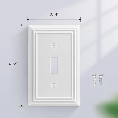 Miniatura 6 de DEWENWILS Paquete de 4 placas de pared de palanca, cubiertas metálicas para interruptores de luz con acabado blanco, placas frontales de servicio