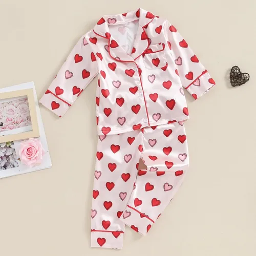 Miniatura 9 de Conjunto de pijama de manga larga con botones para niña pequeña, conjunto de ropa de dormir