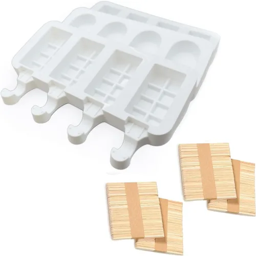 Miniatura 2 de Juego de moldes para paletas, 3 moldes de silicona para helado con 200 palos de madera, moldes de golosinas congeladas reutilizables
