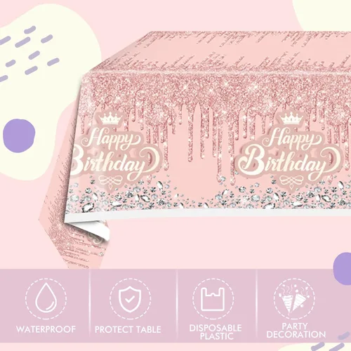 Miniatura 3 de 41 piezas de decoración de fiesta de cumpleaños de oro rosa - Suministros de tema rosa y oro - Incluye 20 platos, 20 servilletas y 1 mantel