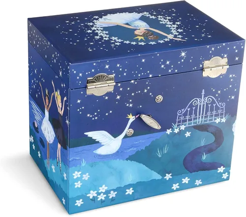 Miniatura 3 de Jewelkeeper Joyero musical de bailarina con 2 cajones extraíbles, diseño de purpurina, tono de lago de cisne, Metal Madera