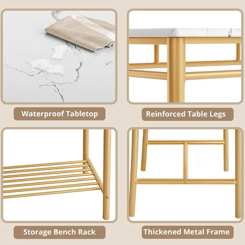 Miniatura 7 de Conjunto de mesa de comedor IRONCK para 4, mesa de cocina con banco tapizado y 2 sillas, juego de mesa y sillas de cocina para espacios pequeños