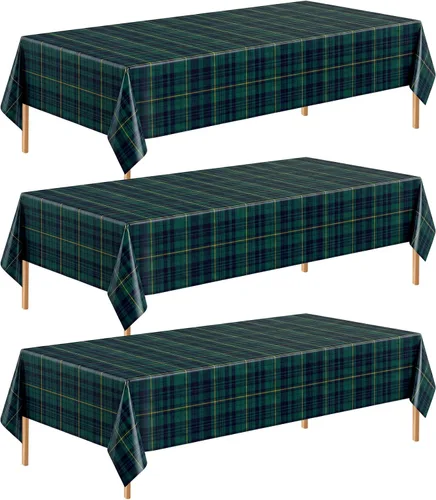Miniatura 9 de Oudain 1 mantel de plástico a cuadros verde y azul de 108 x 54 pulgadas, colorido mantel de feliz cumpleaños, rectangular, desechable, impermeable