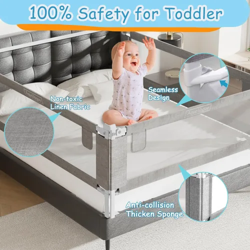 Miniatura 7 de Paquete de 3 rieles de cama tamaño Queen para niños pequeños, protector de riel de cama de bebé ajustable en altura especialmente diseñado