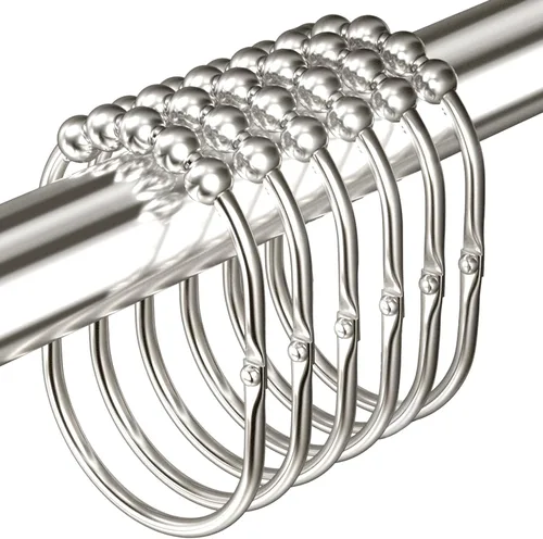 MENGJINGO 12 anillos anchos para cortina de ducha, acero inoxidable a prueba de óxido, anillos de ganchos de ducha resistentes para barras de ducha