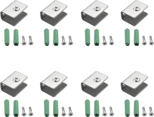 Miniatura 8 de 4 piezas de acero inoxidable ajustable soporte de estante de vidrio rectangular pequeña puerta gabinete abrazadera clip soporte para 0.236-0.315 in