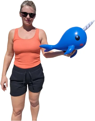 Miniatura 5 de Narval inflable de 24 pulgadas (azul) para decoración de fiesta de cumpleaños (1 unidad)