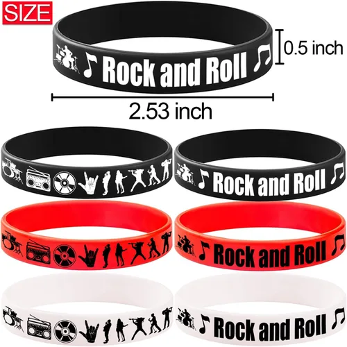 Miniatura 3 de CupaPlay 24 pulseras de goma Rock and Roll, suministros para fiestas temáticas de rock and roll, decoraciones de los años 80 y 90 para fiestas